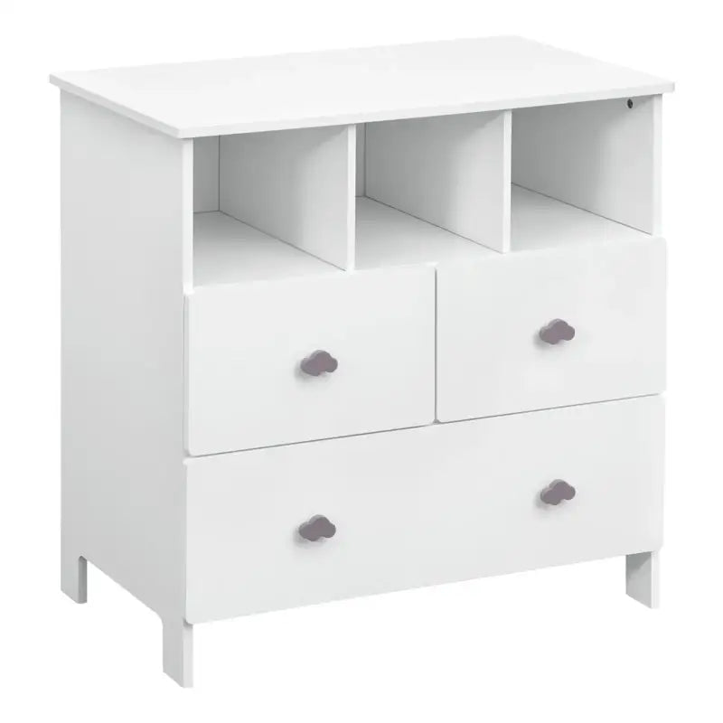 BukkitBow dressoir met wolkvormige handgrepen, 3 laden en 3 vakken, afmetingen 80x81,5x48 cm, modern meubelstuk