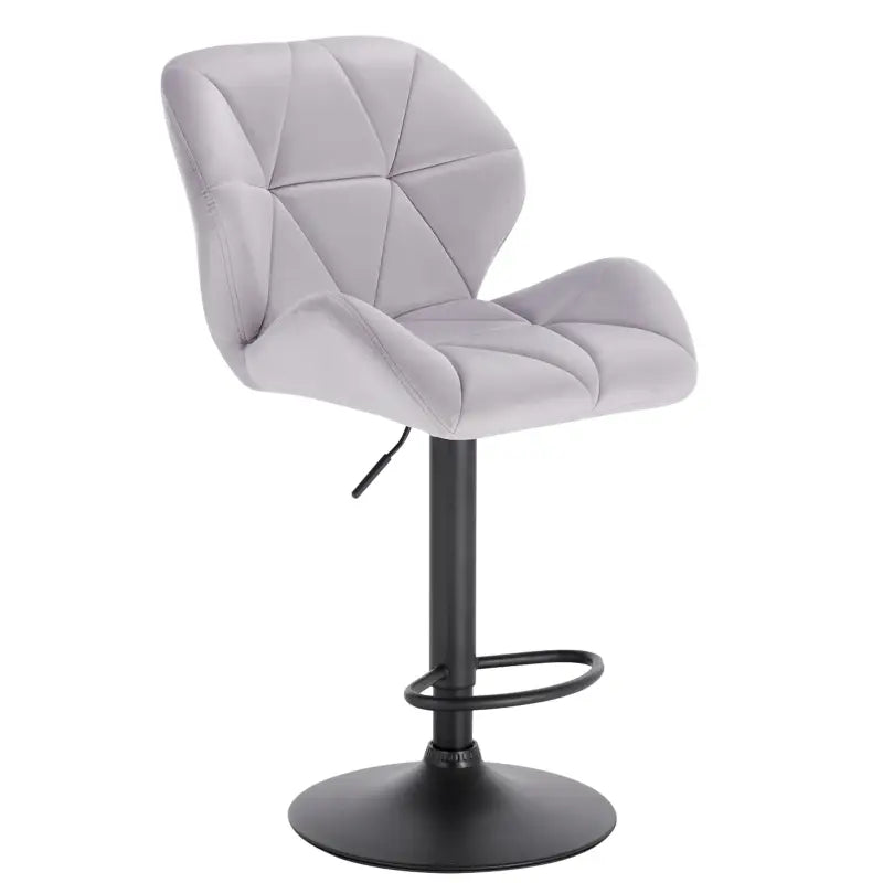 Luxe BukkitBow barkruk van fluweel of leder met rugleuning, mini-armleuning, draaibaar en voetensteun, zithoogte 60-82 cm.