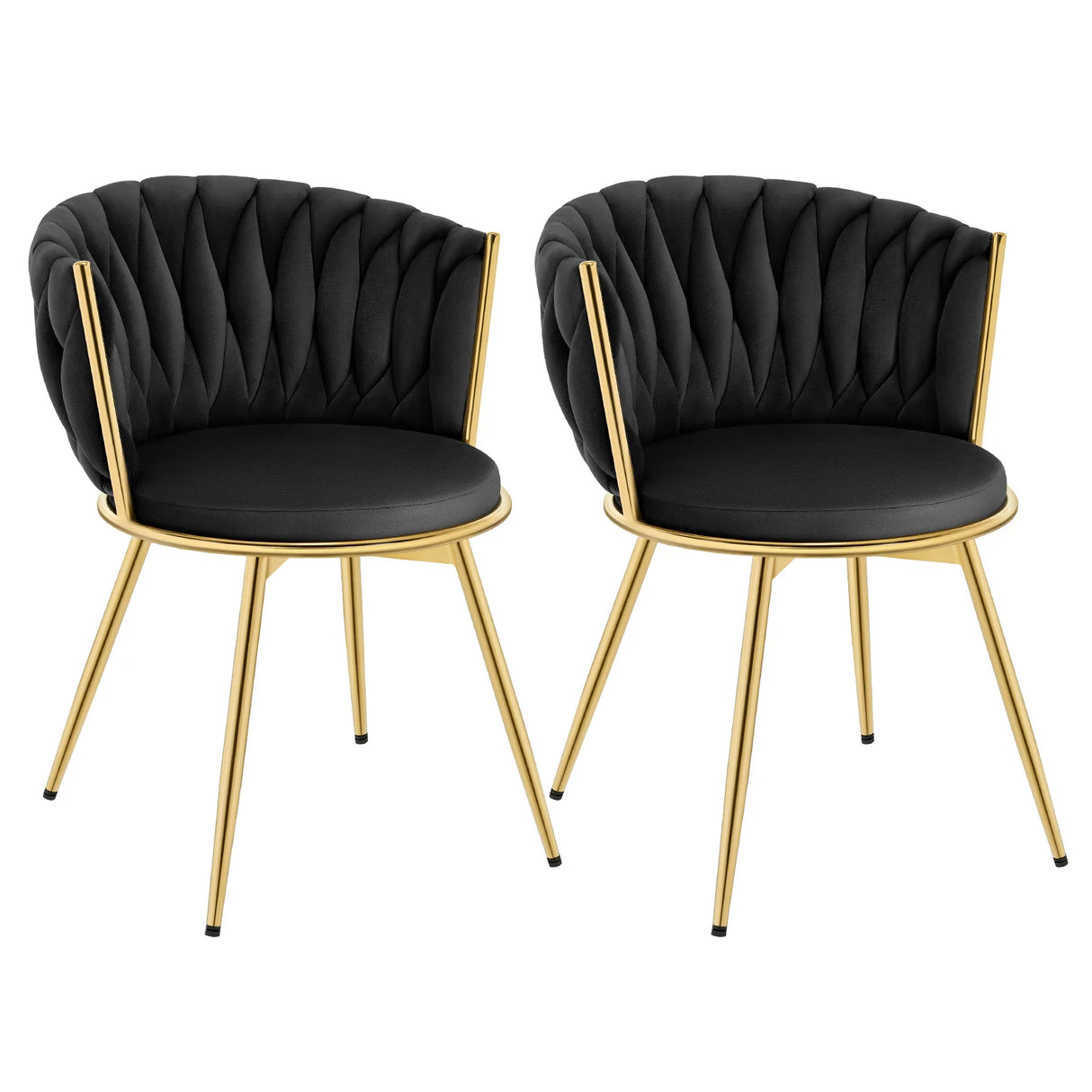 Set van 2 moderne BukkitBow luxe draaibare velvet eetkamerstoelen met gestikte details en elegante zwart metalen poten.
