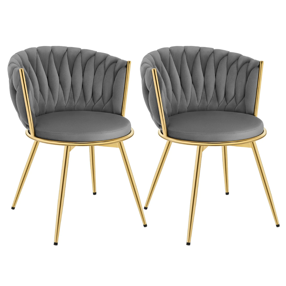 Set van 2 moderne BukkitBow luxe draaibare velvet eetkamerstoelen met zachte bekleding en houten poten, geschikt voor eetkamer of woonkamer.