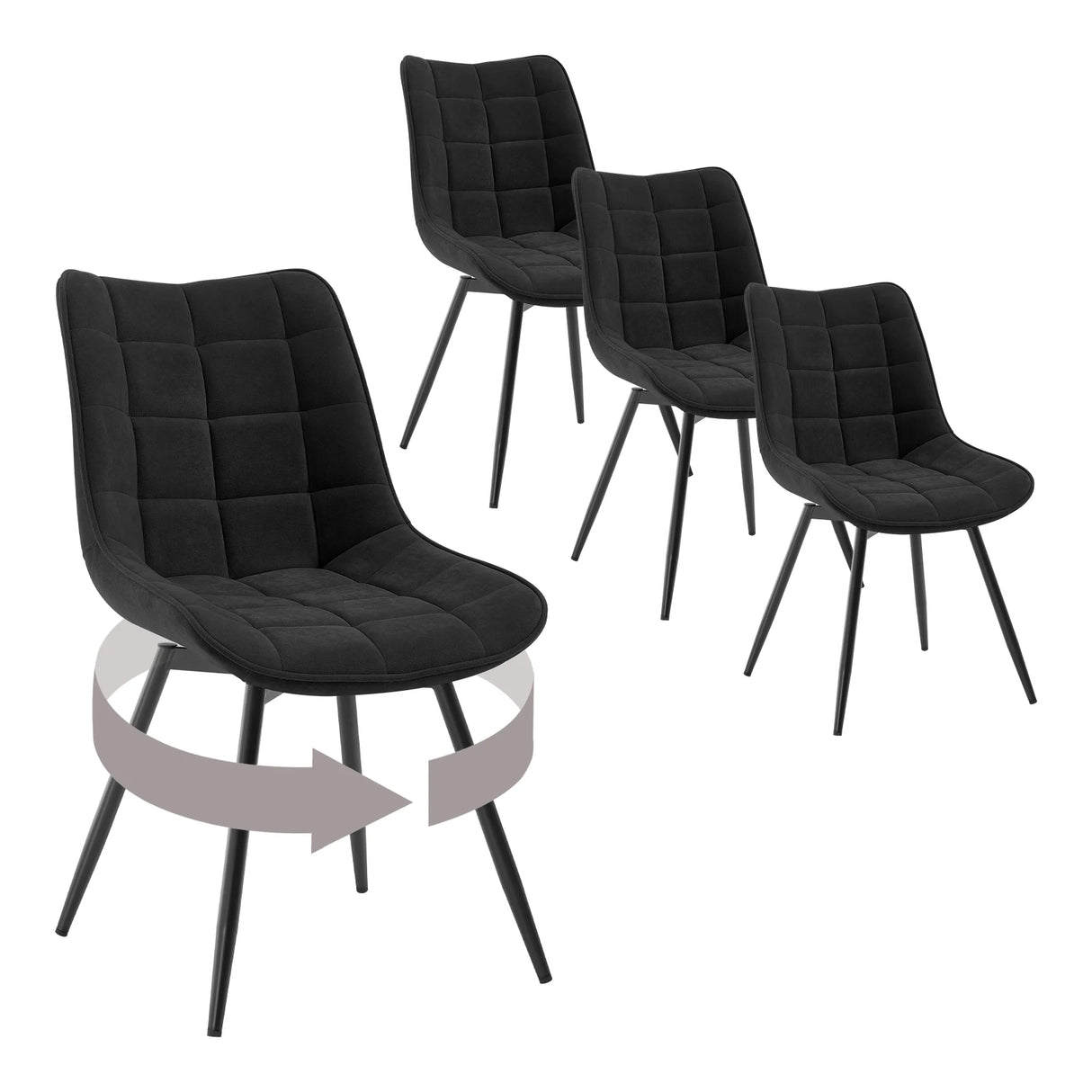 Set van 4 moderne BukkitBow luxe draaibare velvet eetkamerstoelen met zachte bekleding en strakke zwarte poten