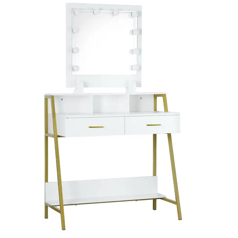 BukkitBow luxe kaptafel met LED-spiegel, opbergruimte en 2 lades, modern meubel voor make-up en accessoires.