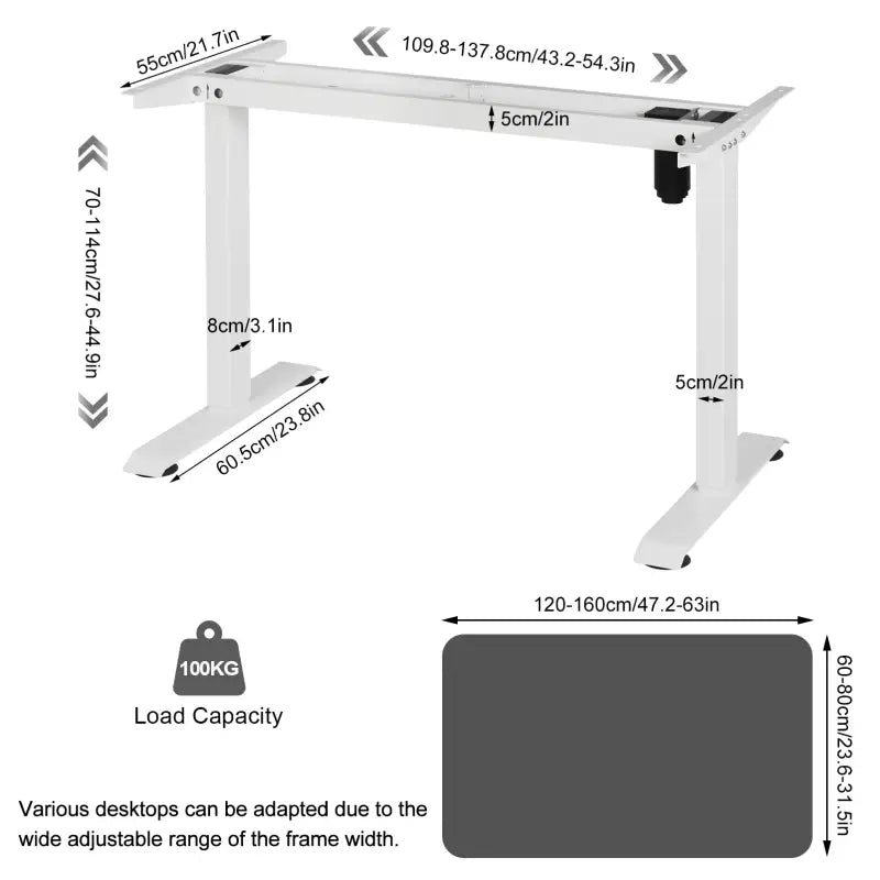 BukkitBow metalen verstelbaar zit-sta bureau frame met 2 motoren, anti-botsing en geheugensloten voor comfortabele werkplek.