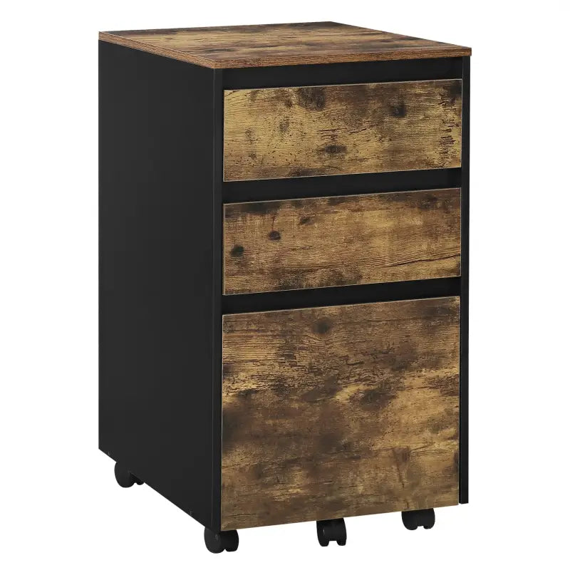 BukkitBow compacte metalen archiefkast met 3 lades, zwart met eikenhoutaccent, multifunctioneel bijzet- of nachtkastje (40x40x70cm).