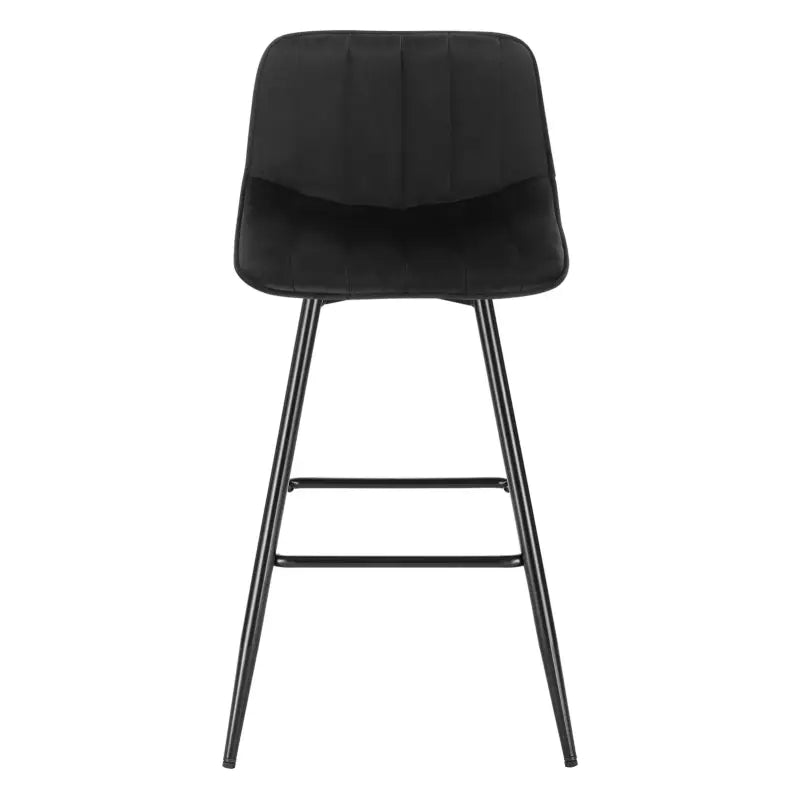 Moderne BukkitBow barkruk van fluweel met metalen frame, ergonomische rugleuning en zithoogte van 64,5 cm.