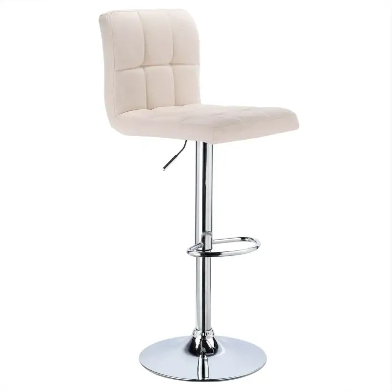 Moderne BukkitBow barkruk met linnen zitting, verchroomd staal, verstelbaar en draaibaar, zithoogte 60-82 cm, comfortabel ontwerp.
