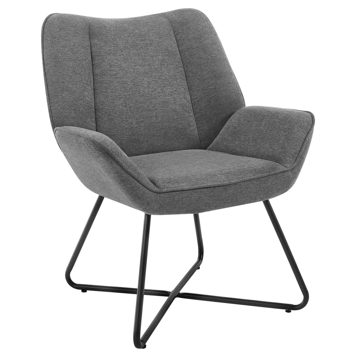 Moderne linnen fauteuil van BukkitBow met X-vormig onderstel, comfortabel zitmeubel voor in de woonkamer.