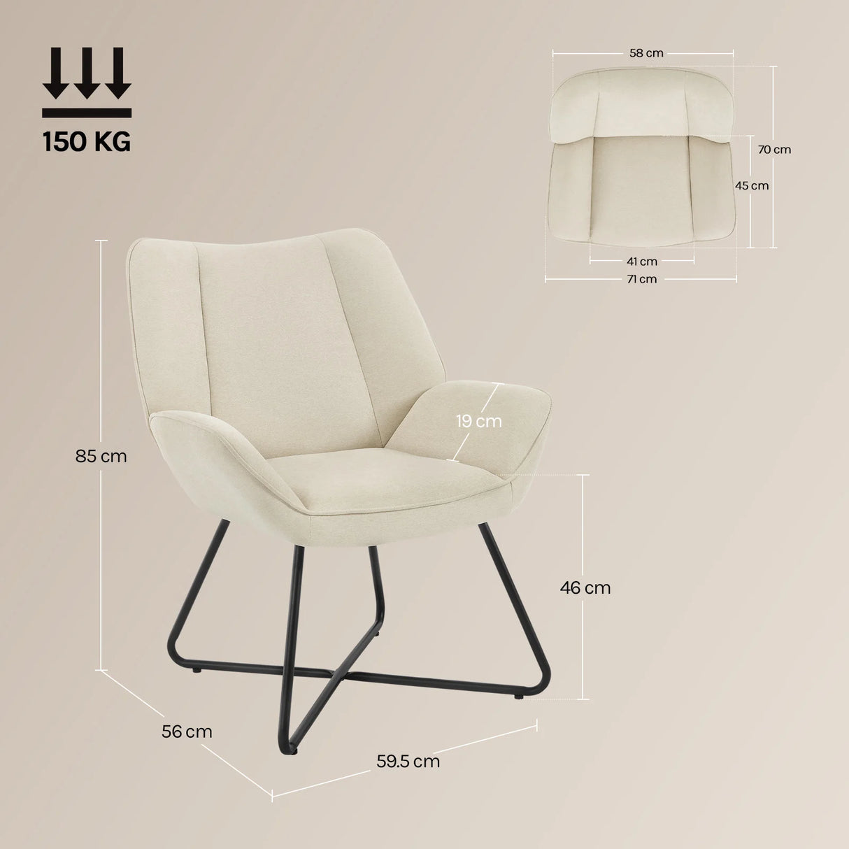Moderne linnen fauteuil van BukkitBow met X-vormig onderstel, comfortabele zit en strakke design, perfect voor moderne interieur.