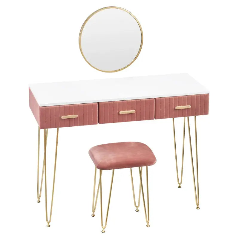 BukkitBow moderne kaptafel voor kinderen en volwassenen met spiegel en krukje, 100x40 cm, stijlvolle make-up tafel.