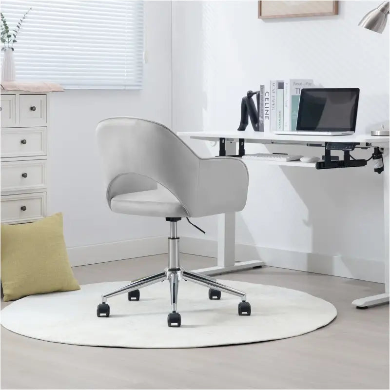 Moderne BukkitBow velvet bureaustoel met armleuningen, ergonomisch ontwerp en in hoogte verstelbaar, bekleed met zachte fluwelen stof.