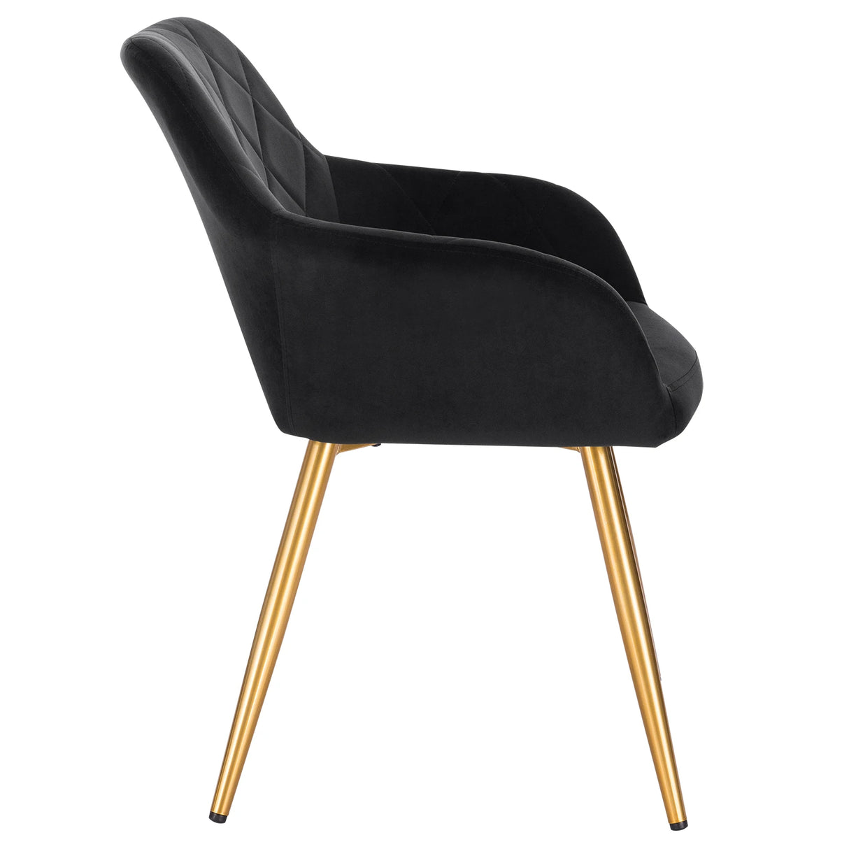 Moderne velvet eetkamerstoel van BukkitBow met armleuningen en metalen poten, comfortabele en stijlvolle zithoek.
