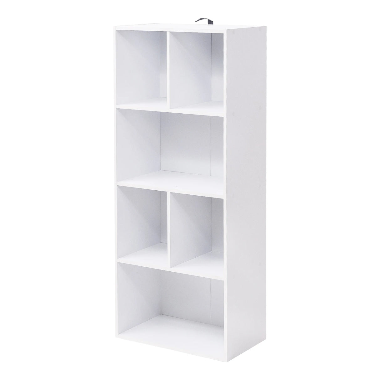 Moderne witte BukkitBow boekenkast met 6 open vakken en een hoogte van 118 cm, ideaal voor stijlvolle opbergruimte
