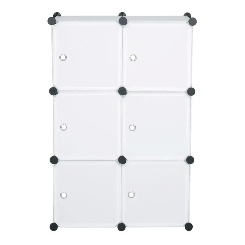 BukkitBow modulaire schoenenrek met 6 compartimenten, deuren, aanpasbaar design, afmetingen 96x96x30cm, zwart kunststof.