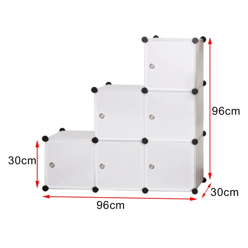BukkitBow modulaire schoenenrek met 6 compartimenten, deuren en aanpasbaar design, afmeting 96x96x30cm.