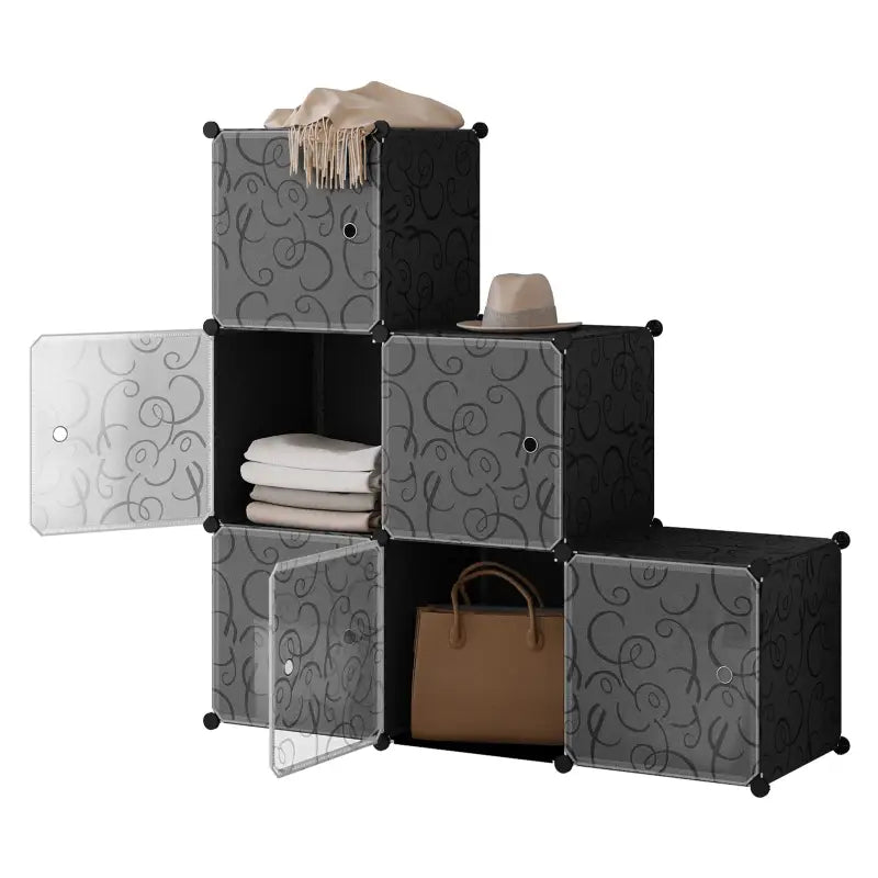 BukkitBow modulaire schoenenkast met 6 kubussen, stevig en ruimtebesparend, flexibel ontwerp, 35x35x35cm, schoenenrek in zwart