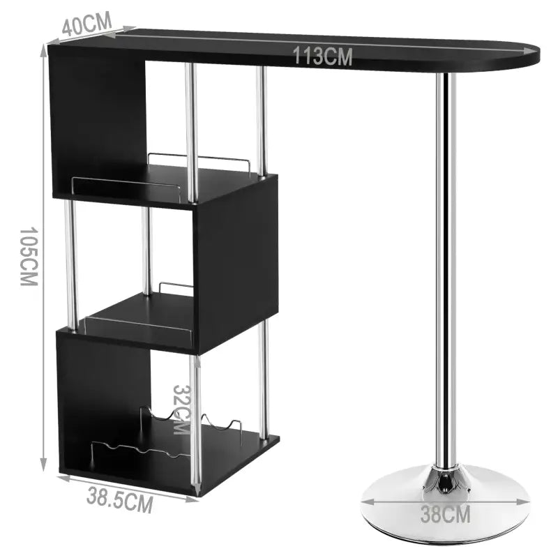 BukkitBow multifunctionele bartafel met wijnrek, stalen frame en afmetingen 113x40cm, geschikt voor thuis of horeca.