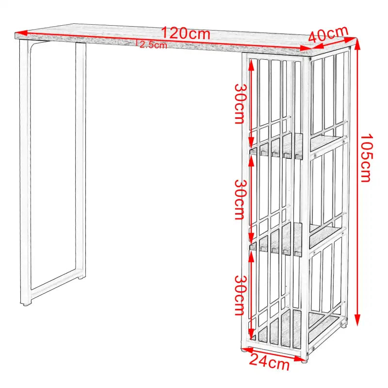 Multifunctionele BukkitBow bartafel met 3 opbergvakken, licht eiken, donker beuken, zwart of wit hout, afmetingen 120x40cm.