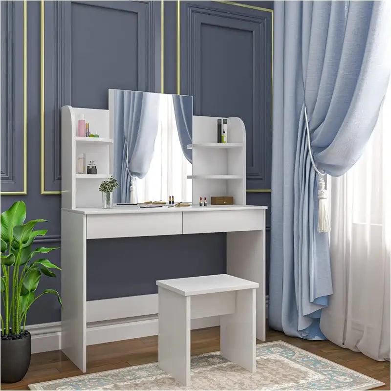 Multifunctionele houten kaptafel set van BukkitBow, modern ontwerp, ruimtebesparend, 108x40x142cm, ideaal voor stijlvolle kamers