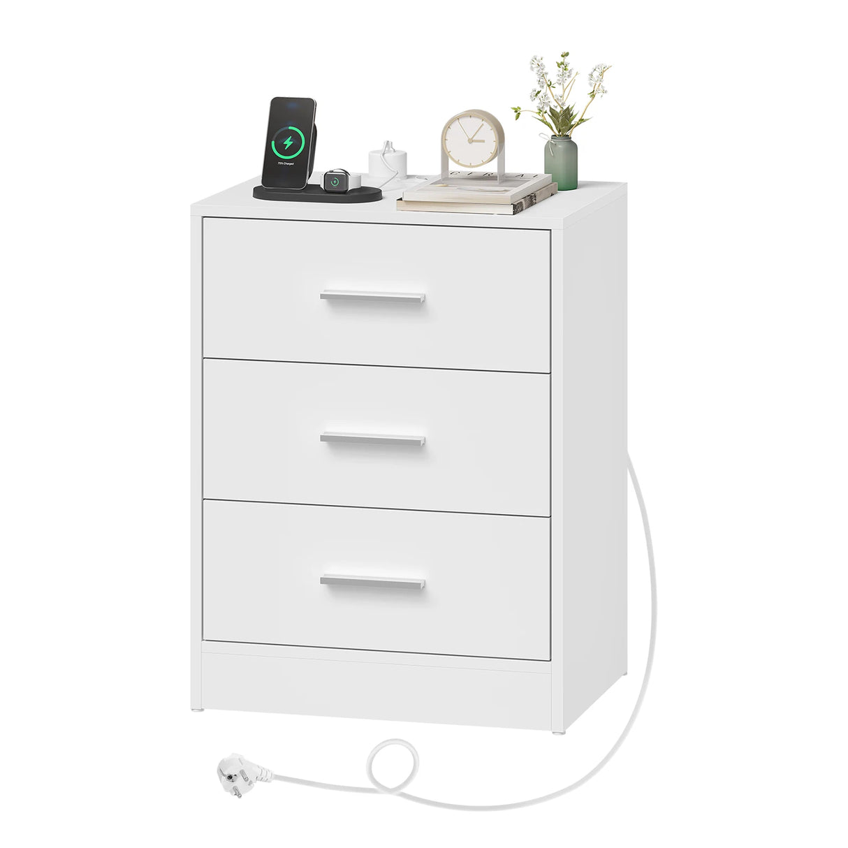 Hout Nachtkastje van BukkitBow met 3 laden en USB oplaadstation, modern design voor in de slaapkamer