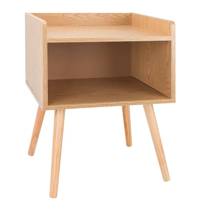 BukkitBow Nachtkastje van MDF en massief licht eikenhout met open opbergvak, afmetingen 46x38x60cm, max belasting 5kg.