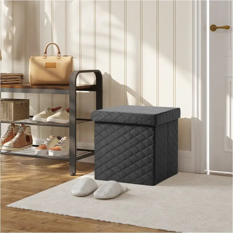 BukkitBow opbergpoef met deksel, 40L capaciteit, modern design, opvouwbaar en zachte zitting, afmeting 38x38x38 cm