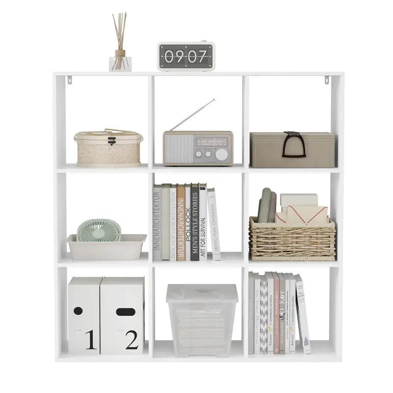 BukkitBow open boekenkast met 9 vakken, hout/melamine fineer, ruimtebesparend en stabiel, afmetingen 94x93x29,5 cm