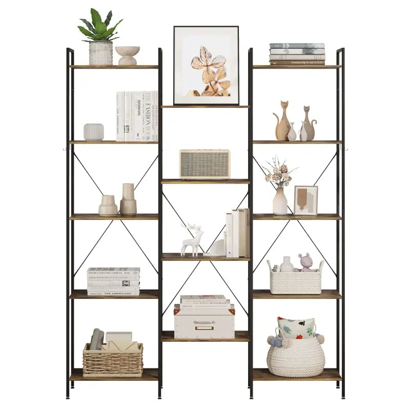 BukkitBow industriële boekenkast met houten en metalen planken, open opbergrek, 134,5x176,5x30cm, stevig en stijlvol ontwerp