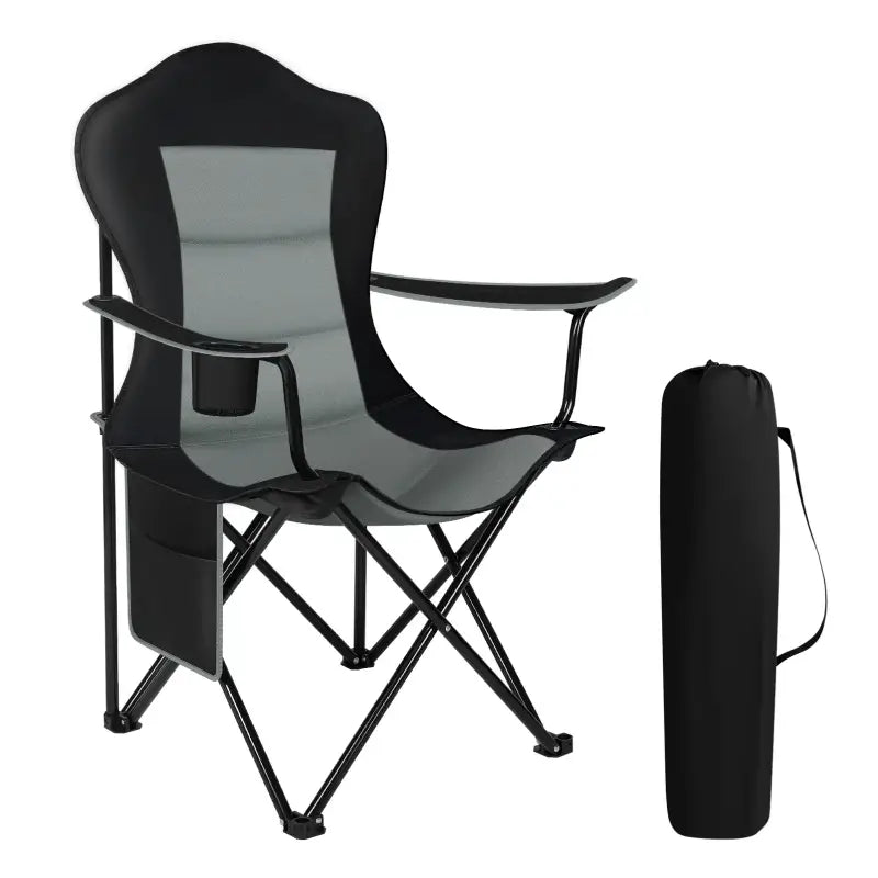 BukkitBow opvouwbare campingstoel met oxford doek, bekerhouder, zijvak en ijzeren frame, comfortabel en ruimtebesparend, tot 150 kg.