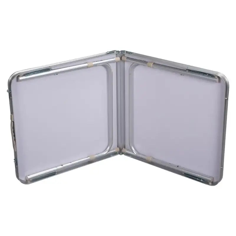 BukkitBow opvouwbare campingtafel met aluminium frame en MDF blad, verstelbare hoogte, draagbaar handvat, 120x55-70x60cm.