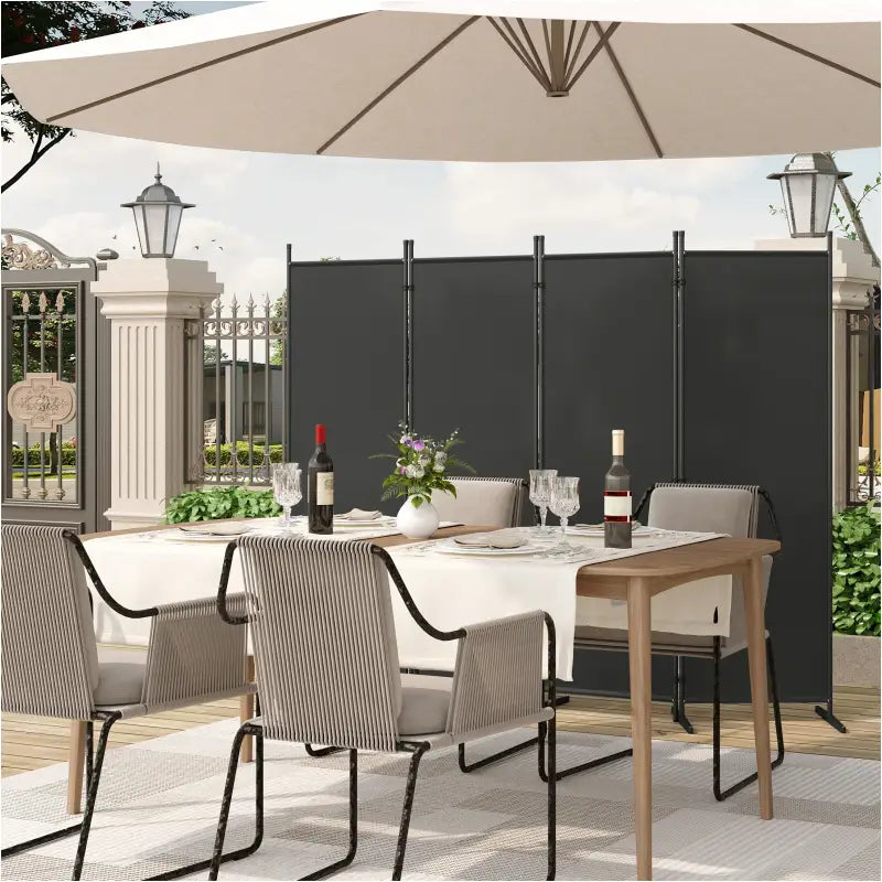 BukkitBow opvouwbare kamerscherm met 4 panelen in donkergrijs, afmetingen 167x177cm of 223x177cm, voor privacy en scheiding.