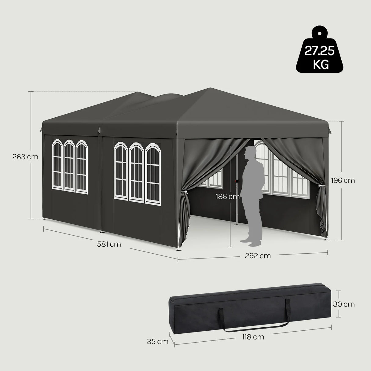 BukkitBow opvouwbare partytent 3x6m met pop-up ontwerp en zes zijwanden, geschikt voor buitenfeesten en evenementen