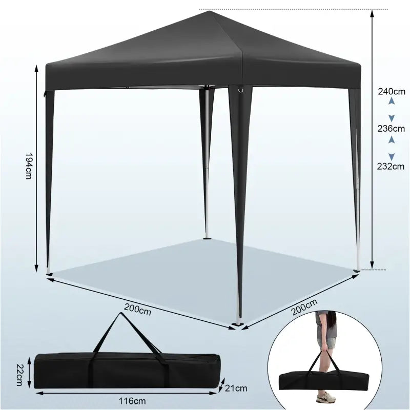 BukkitBow opvouwbare partytent van oxford stof, 2x2m met verstelbare hoogte en zijwanden, geschikt voor feestjes en evenementen.