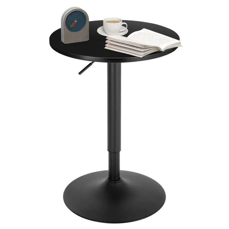 Ronde BukkitBow bartafel van MDF en metaal, in wit of zwart, 52cm diameter, hoogte verstelbaar en draaibaar.