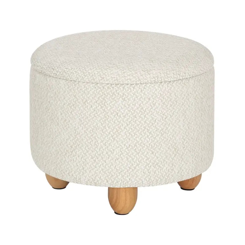 Ronde BukkitBow opbergpoef met zitkist en voetenbank, afmetingen 39x39x33 cm, gemaakt van stevig materiaal, in neutrale kleur