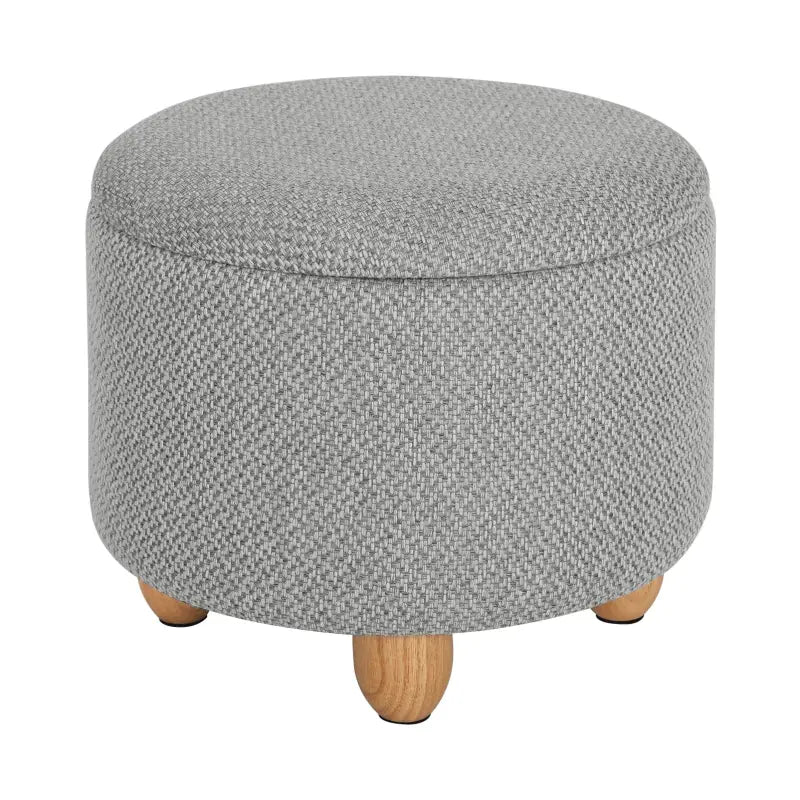 Ronde BukkitBow opbergpoef met zitkist en voetbank, 39x39x33 cm, met opbergruimte en houten deksel voor woonkamer of slaapkamer