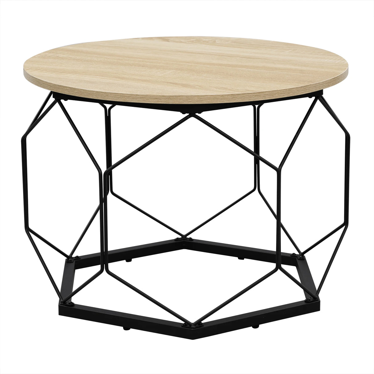 Ronde salontafel van BukkitBow met hout en metaal, industrieel design en verborgen opbergruimte, perfect als bijzettafel.