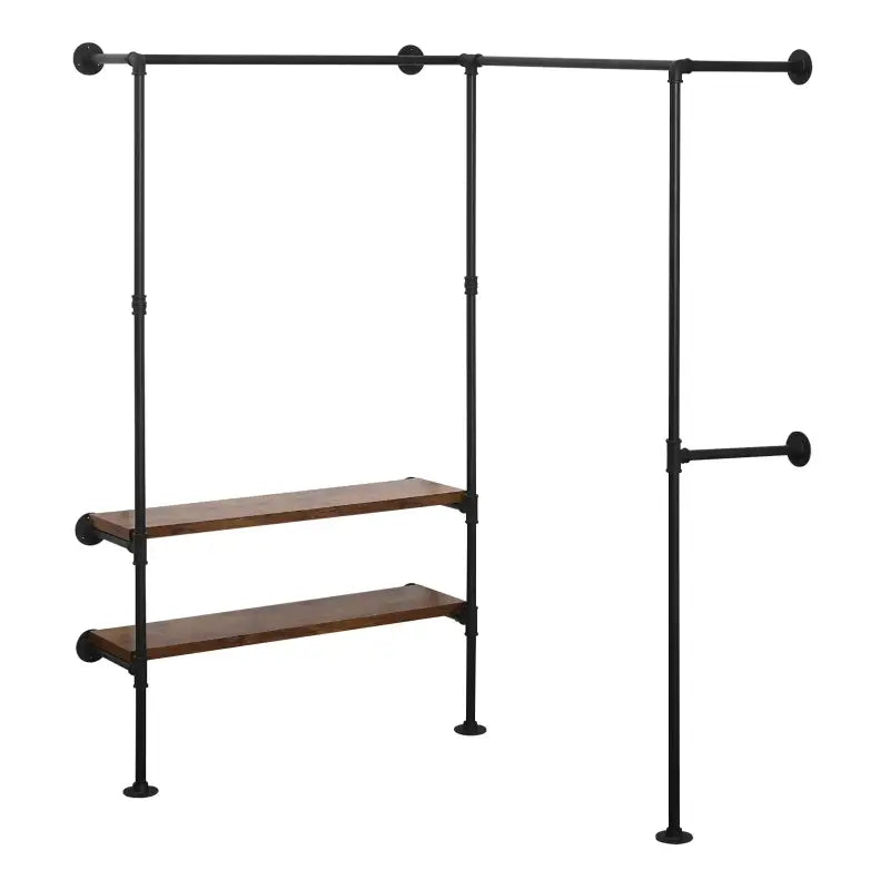 BukkitBow ruimtebesparende hoek garderobe in zwart en vintage hout, industrieel en vintage stijl, tot 150 kg belasting, 130.5x187x130.5cm