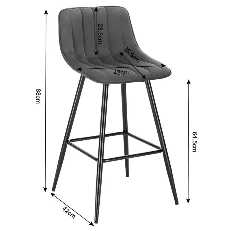 BukkitBow barkruk set met fluwelen zitting, metalen onderstel en ergonomisch ontwerp, zithoogte 64,5 cm.