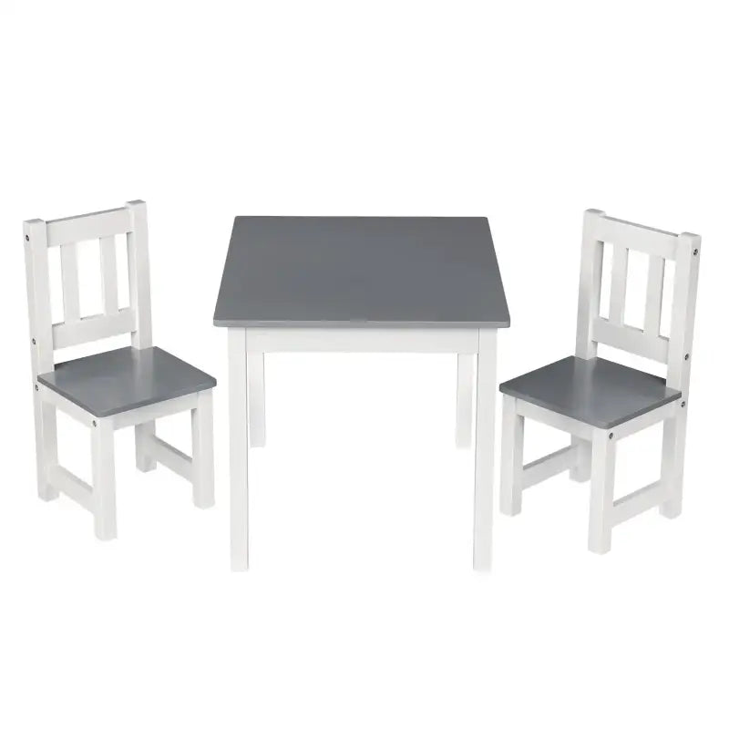 BukkitBow kindertafel met 2 stoelen, compact en veilig ontwerp, afmetingen 60x50x48cm, geschikt voor kinderen, wit en houtlook.