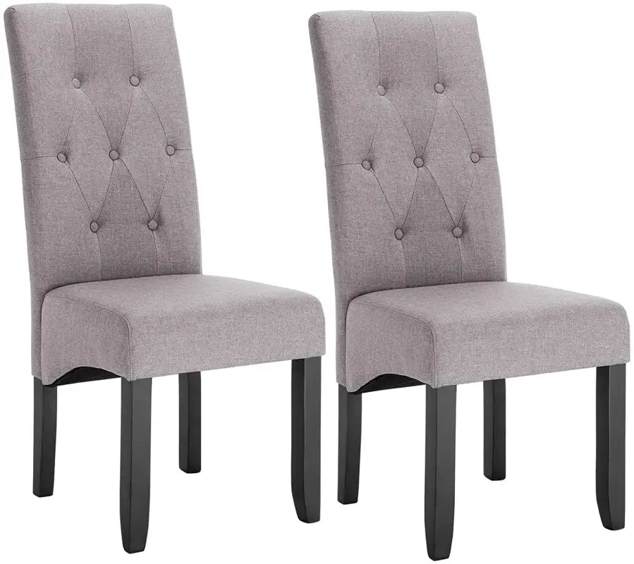 Set van 2 BukkitBow eetkamerstoelen met linnen en fluwelen zitting, massief houten poten, ergonomisch en veelzijdig design.