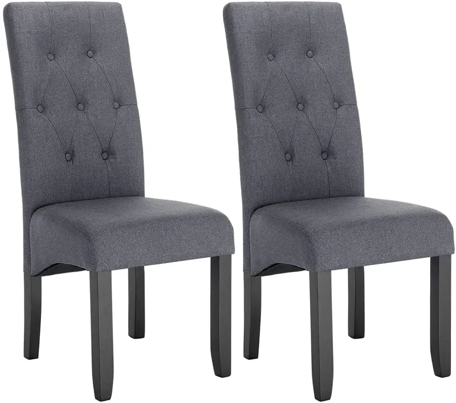 Set van 2 BukkitBow eetkamerstoelen met linnen en fluwelen zitting, massief houten poten, ergonomisch en veelzijdig design.
