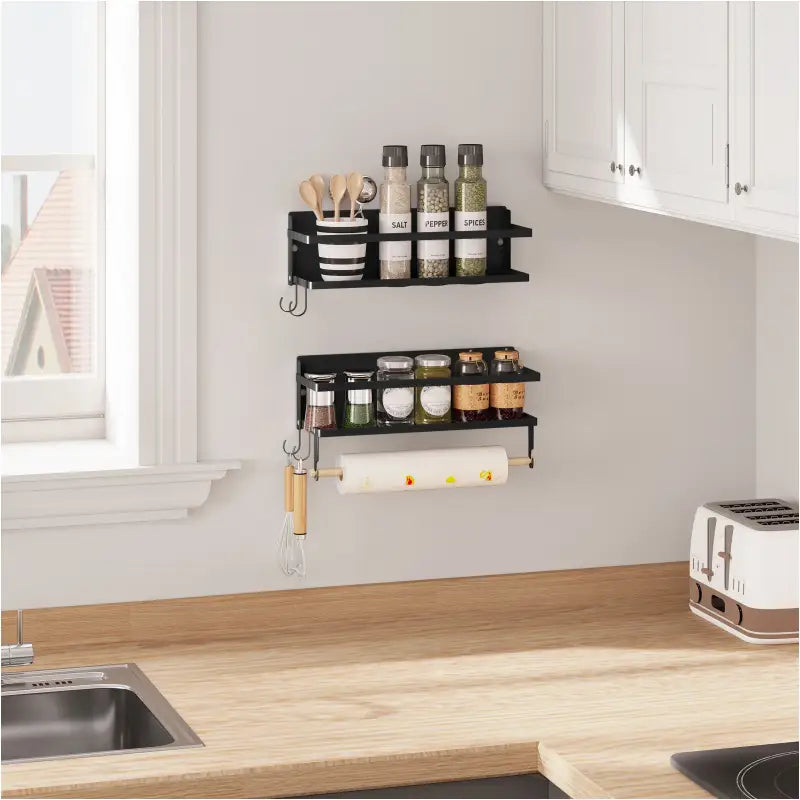 BukkitBow set van 2 kruidenrekken voor keukenkast, met metalen en houten stangen, modern en ruimtebesparend ontwerp