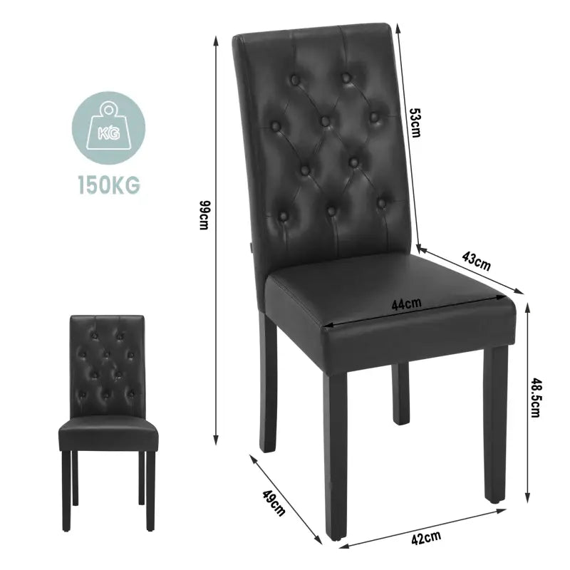 BukkitBow set van 2 kunstleren eetkamerstoelen met massief houten poten, ergonomisch design en zithoogte van 48,5 cm.