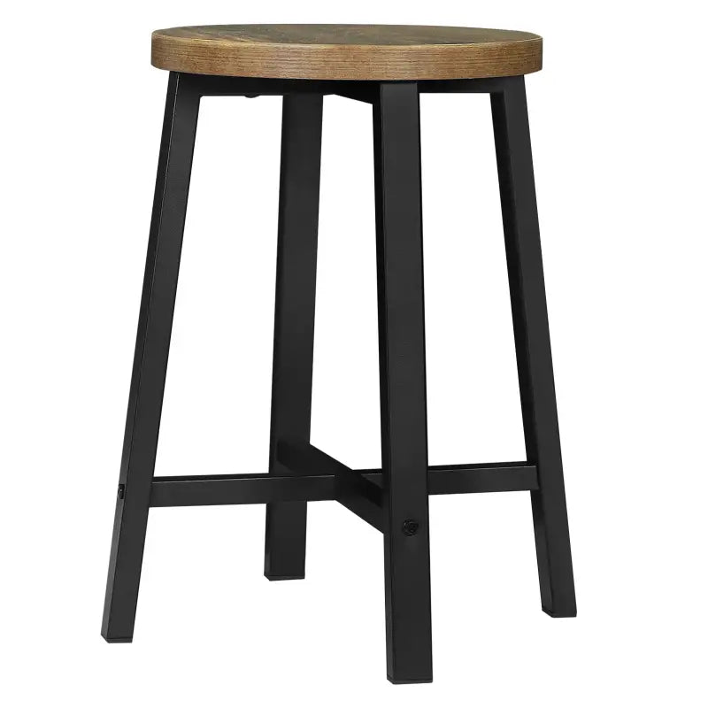 Set van 2 vintage industriële barkrukken van BukkitBow met bewerkt hout en metalen frame, zithoogte 46 cm.