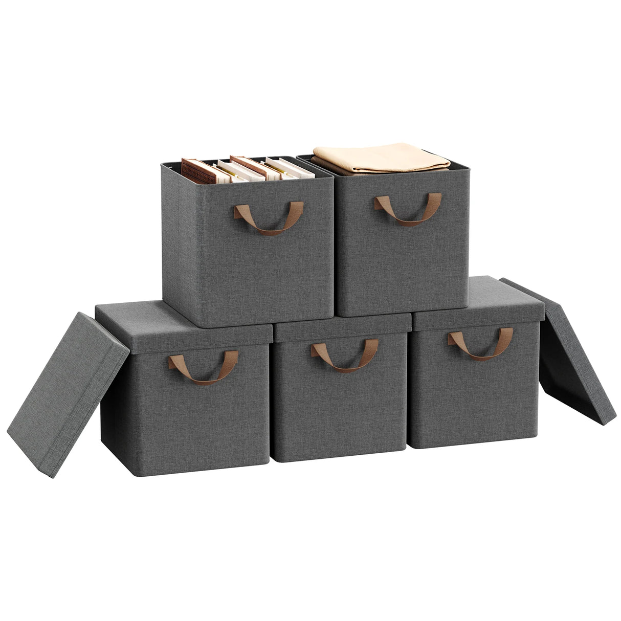 BukkitBow opbergdozen van stof met deksel, set van 3 of 5, inklapbare organizer voor opbergdozen, praktische opslagoplossing