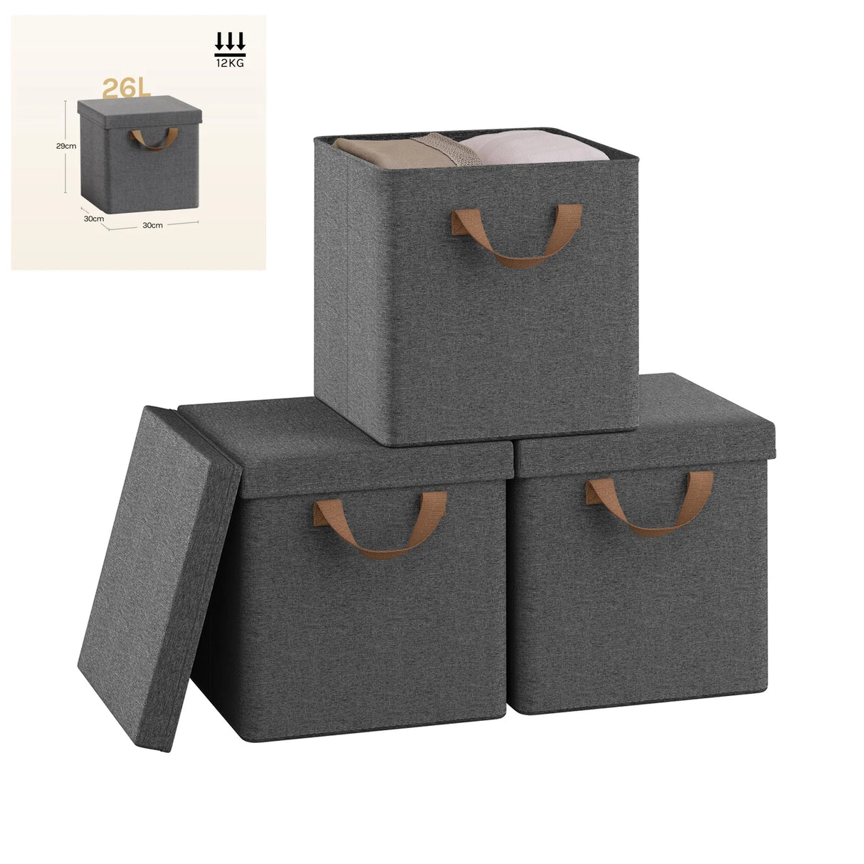 BukkitBow set van 3 of 5 opvouwbare stoffen opbergdozen met deksels, organizer voor thuis of kantoor, flexibel op te vouwen.