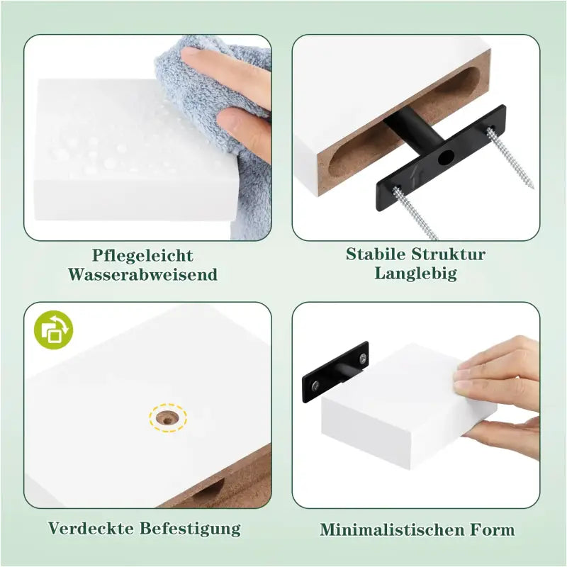 Set van 3 witte zwevende boekenplanken van MDF, BukkitBow, 10,5x7,8x3cm, draagvermogen 2,5kg, elegant en tijdloos design.
