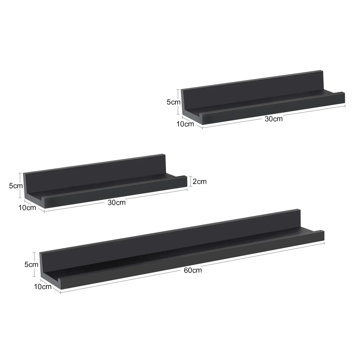 Set van 3 houten zwevende wandplanken van BukkitBow, geschikt als fotoplank en decoratief wandrek