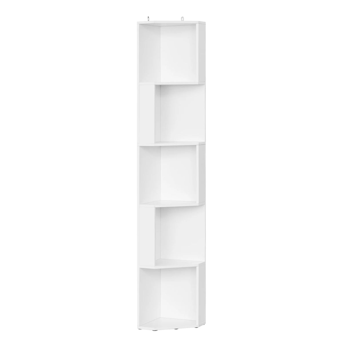 BukkitBow smalle hoekboekenkast met 5 open vakken, vrijstaand ruimtebesparend opslagrek voor woonkamer en kantoor