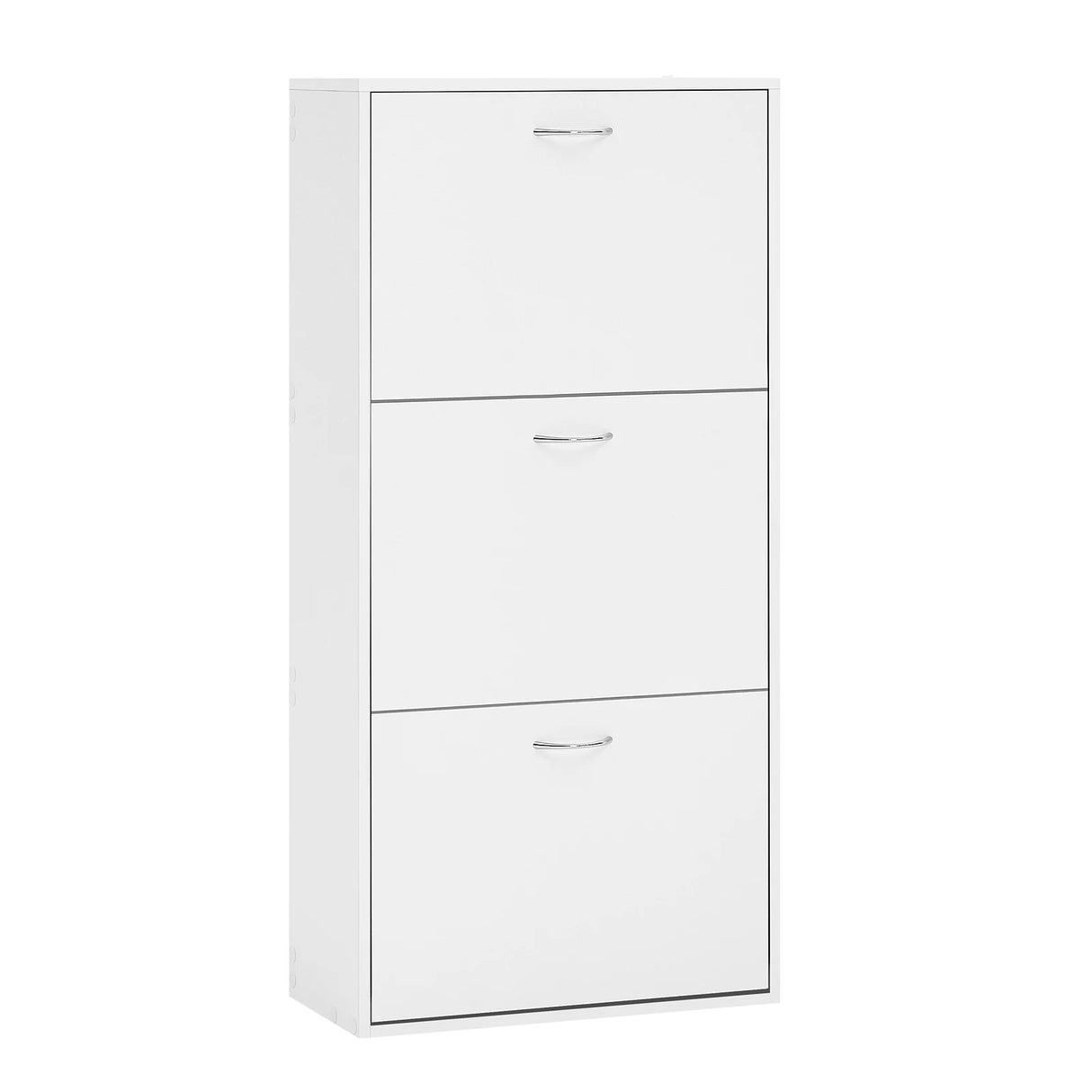 Witte en zwarte kleine hoge schoenenkast van BukkitBow met 3 kantelbakken, compact en stijlvol voor schoenenopslag